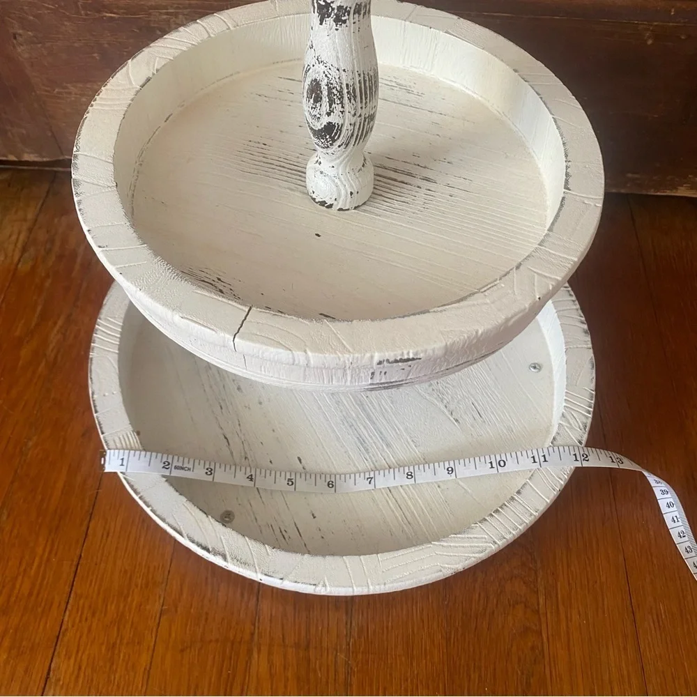 Rustic Two-Tiered White Stand/Tray